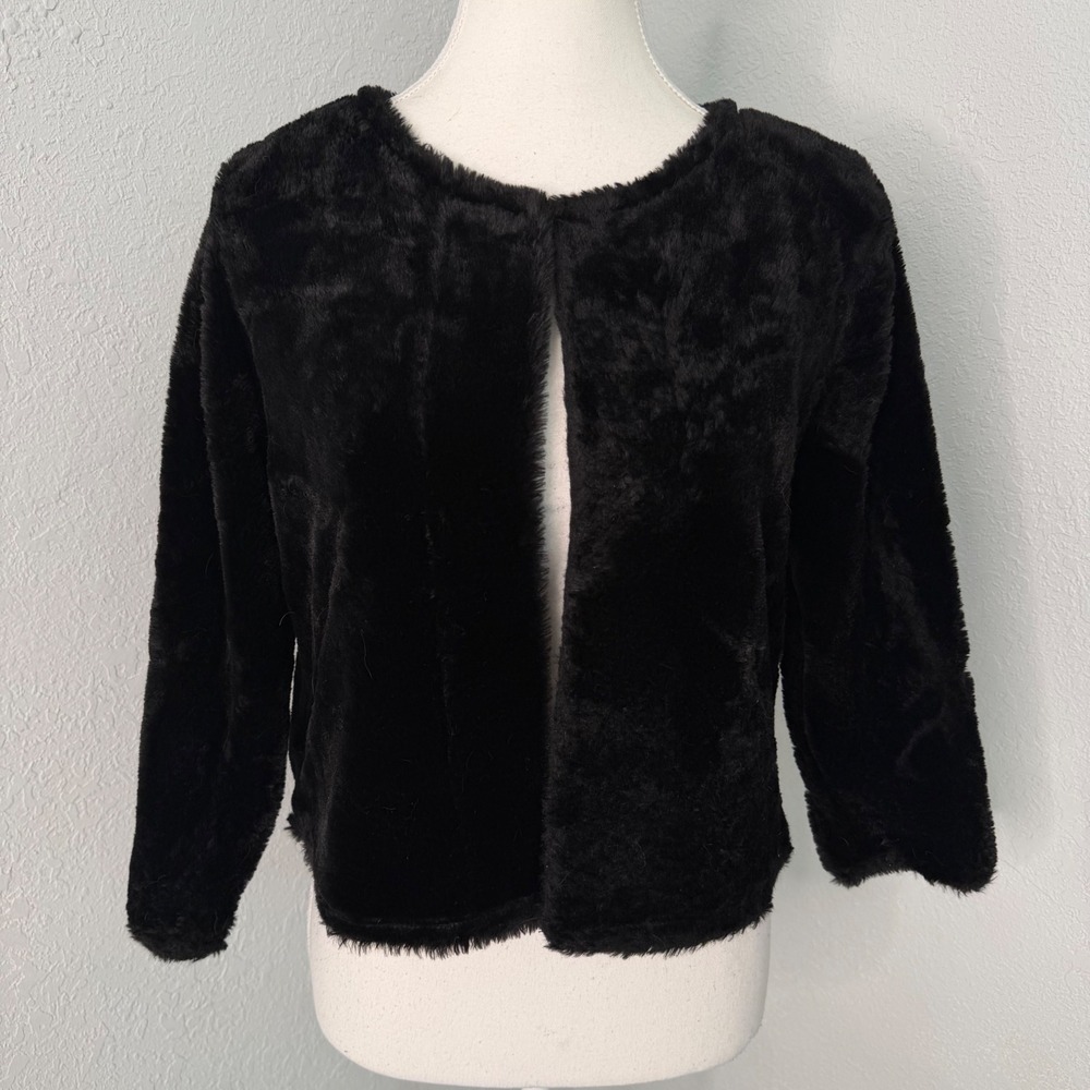 Calvin Klein Womens Black Faux Fur Open Front Cropped Jacket Coat M